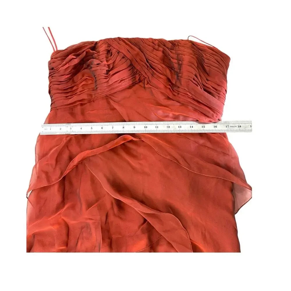 Vtg Shawn Ray Fons Strapless Tiered Ruffle Silk Evening Gown Ruffle Terracotta